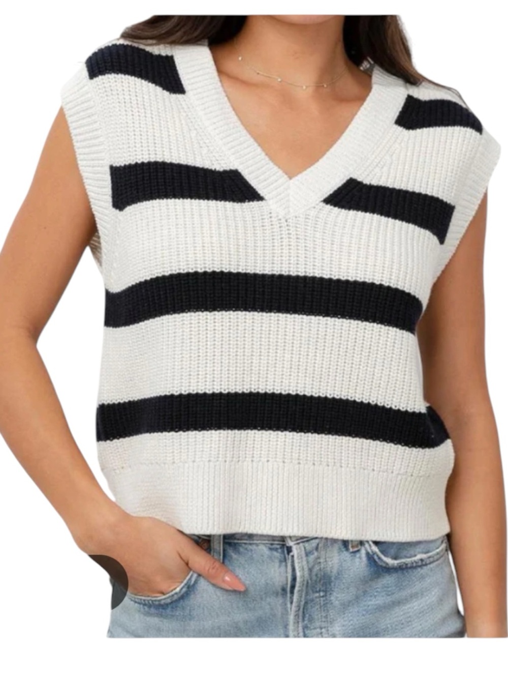 Sincerely Jules Sweater Vest V Neck Black Ivory Size XL
